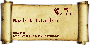 Mazák Talamér névjegykártya